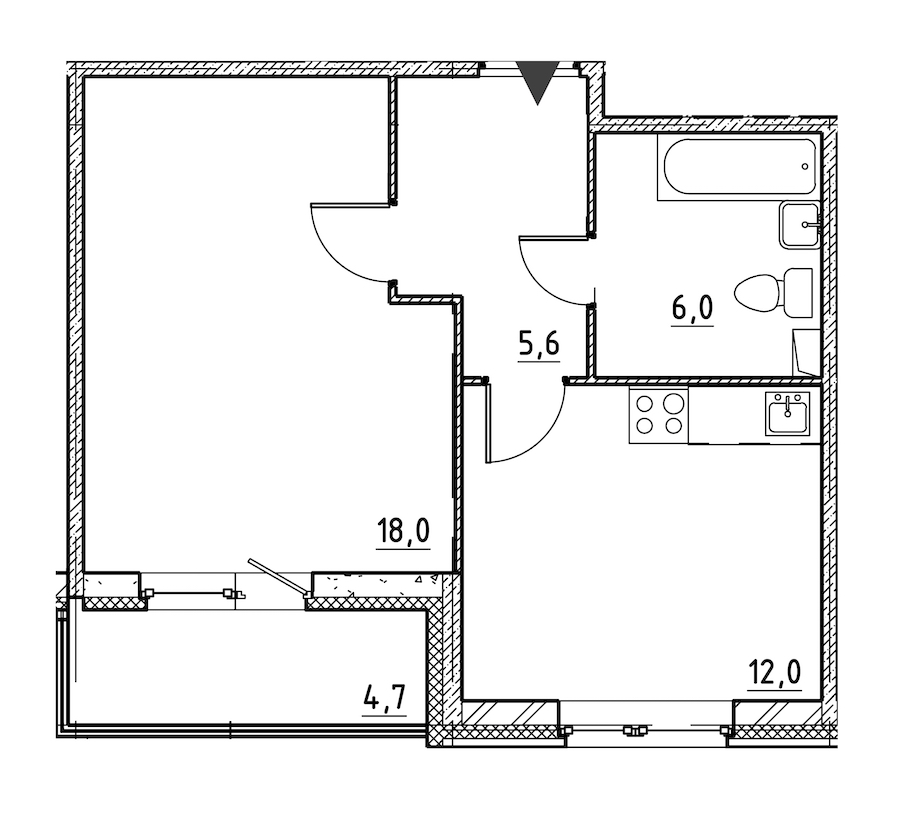 1-комнатная квартира 44 м², 1/12 эт., ЖК «Квартал Che»